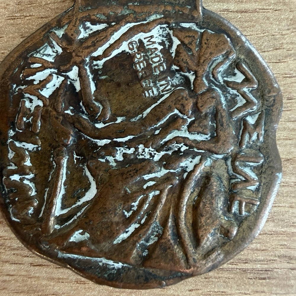 VTG Greek Medallion Apollo Brass Verdigris Bottle Opener Made in Greece Mythical - Picture 3 of 7